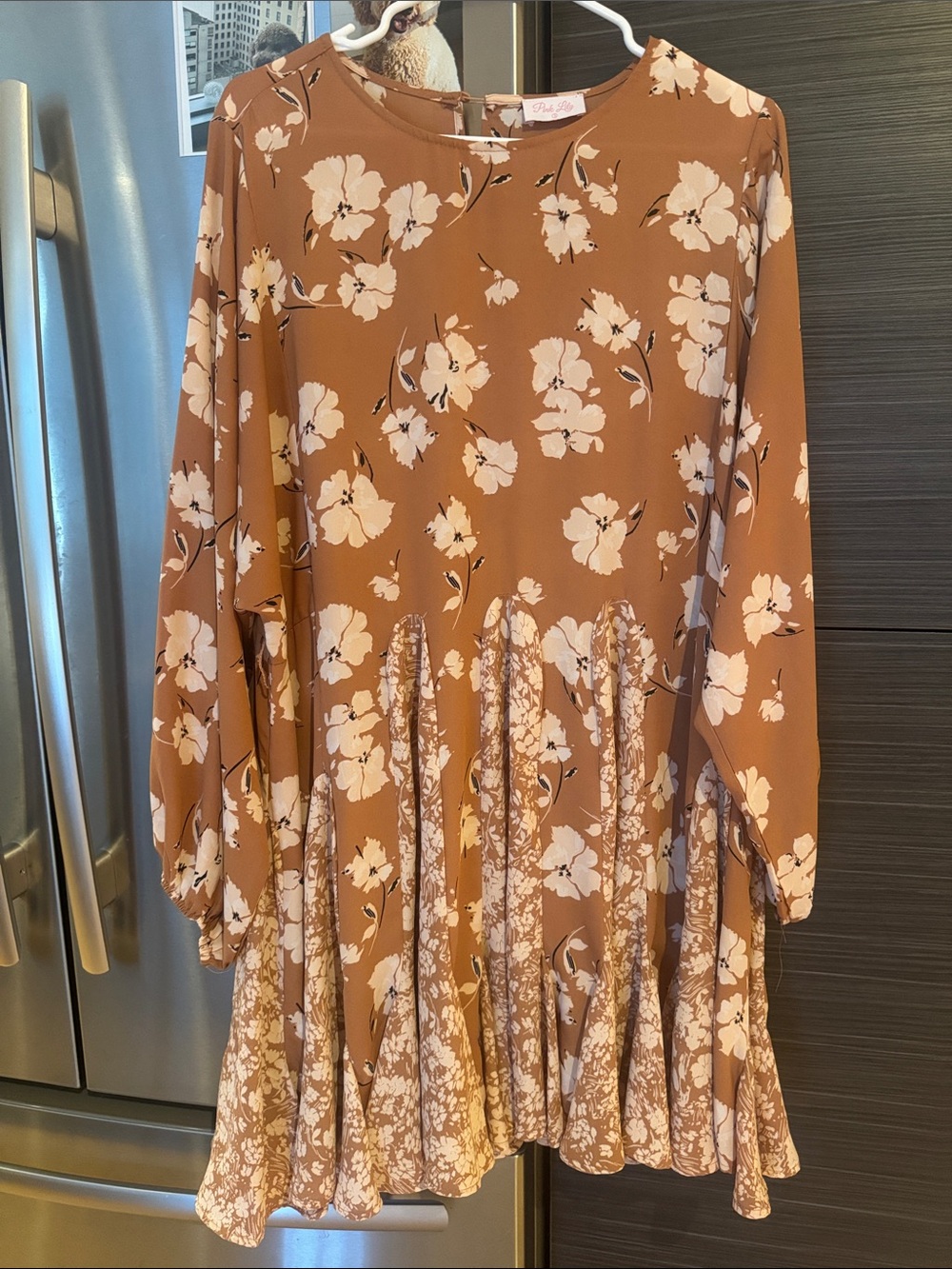Pink Lily Rust Floral Dress with Cream and Black Accents